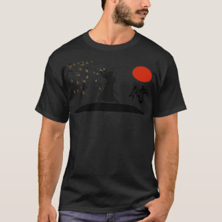 T-shirt Samurai Warrior Sword Retro Japanese Red Moon Styl