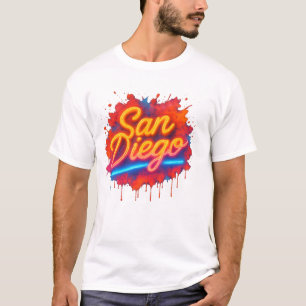 T-shirt San Diego Neon Street Art - Script rétro coloré