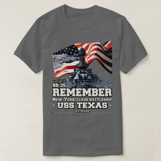 T-shirt San Jacinto USS TEXAS US BB35 Battleship (Design devant)