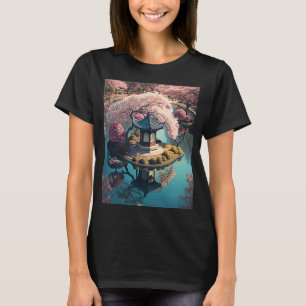 T-shirt Sanctuaire sur les fleurs de cerisiers de l'étang-