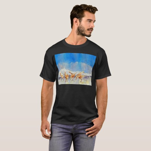 T-shirt Sandpipers, Plage, Vagues, Océan, Aquarelle (Devant entier)