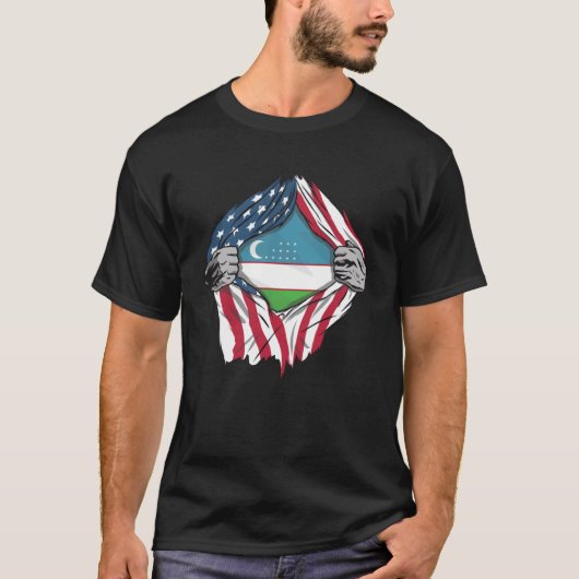 T-shirt Sang Ouzbek En Moi Drapeau Ouzbek (Devant)
