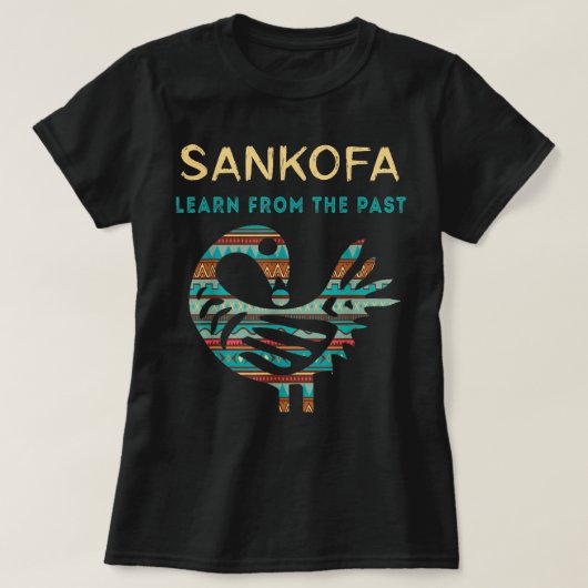 T-shirt Sankofa Apprenez De L'Ancien Oiseau Africain Noir  (Design devant)