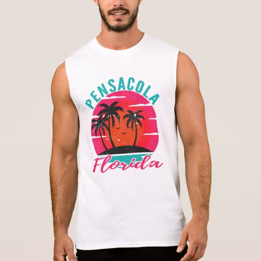 T-shirt Sans Manches Pensacola Floride Sunset Vacances Rétro (Devant)