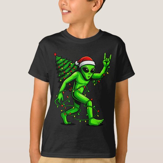 T-shirt Santa Alien Christmas Tree Xmas Lights Funny Ufo (Devant)