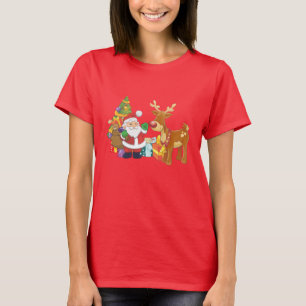 T-shirt Santa and Reindeer par Christmas Tree with Present