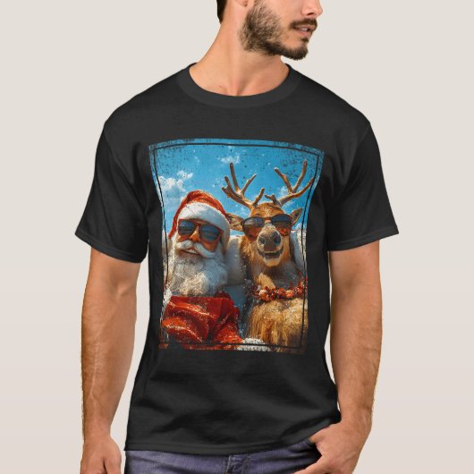 T-shirt Santa And Reindeer Selfie Funny Christmas Vacation (Devant)