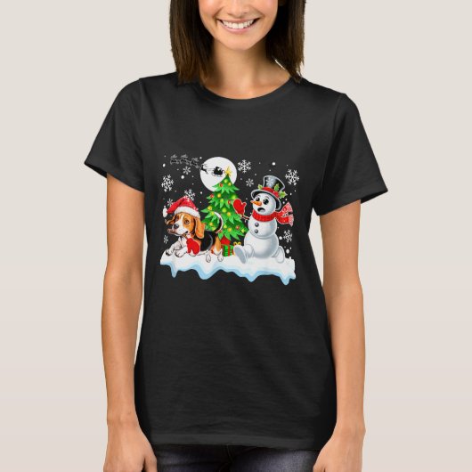 T-shirt Santa Beagle Snowman Running Friends Christmas Own (Devant)