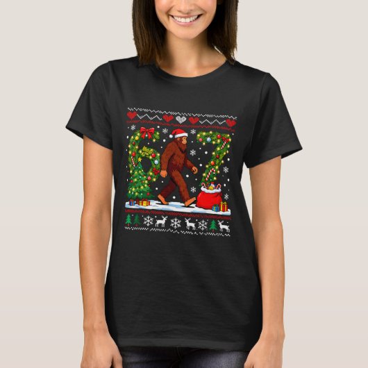T-shirt Santa Bigfoot Christmas Tree Funny Sasquatch 67  (Devant)