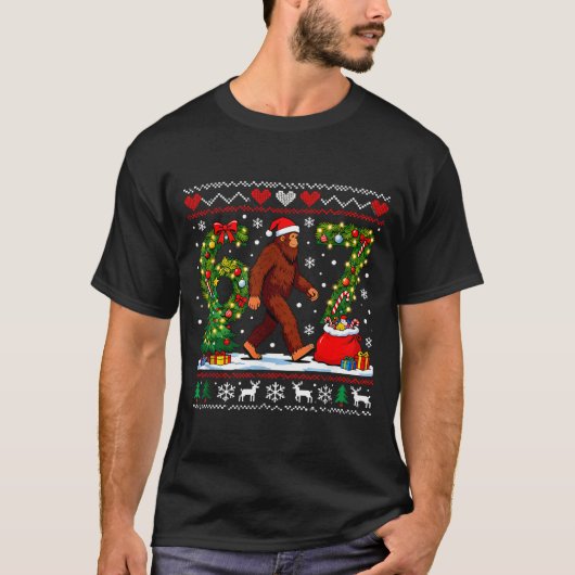 T-shirt Santa Bigfoot Christmas Tree Funny Sasquatch 67 (Devant)
