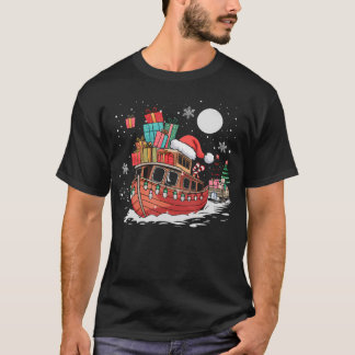 T-shirt Santa Boat Lights Christmas Driving Xmas Boys Kids