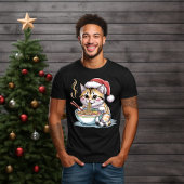 T-shirt Santa Cat Eating Ramen Cute Christmas Kitty