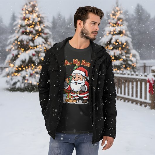 T-shirt Santa Caught Stealing Cookies Funny Cartoon