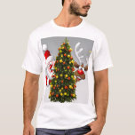 T-shirt Santa claus and reindeer behind a christmas tree.j<br><div class="desc">christmas santa claus reindeer,  frofrisend friends ful funny ,  vintage magic snowflake art,  2020 happy new year,  joy gift snow flying,  year new celebration deer,  happy xmas winter holiday,  bell merry cartoon illustration,  fun animal cute,  reindeer christmas clmas</div>