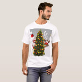 T-shirt Santa claus and reindeer behind a christmas tree.j (Devant entier)