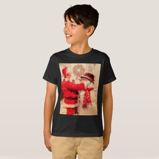 T-shirt Santa Claus And Snowman In Snowfall (Devant entier)