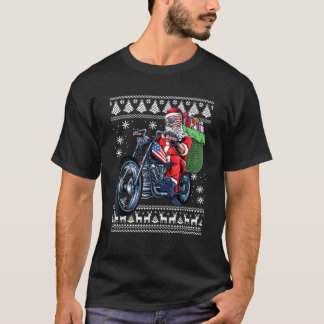 T-shirt Santa Claus avec Moto Xmas Tree Noël laid