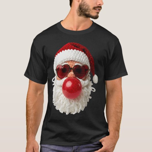 T-shirt Santa Claus Blowing Yarn Crochet Bubble Gum Heart (Devant)