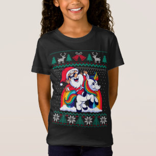 T-Shirt Santa Claus équitation Unicorn Funny Noël Vilain S