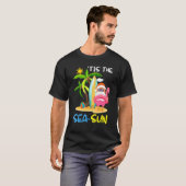 T-shirt Santa Claus Flamant rose Float Tis The Sea Sun Chr (Devant entier)