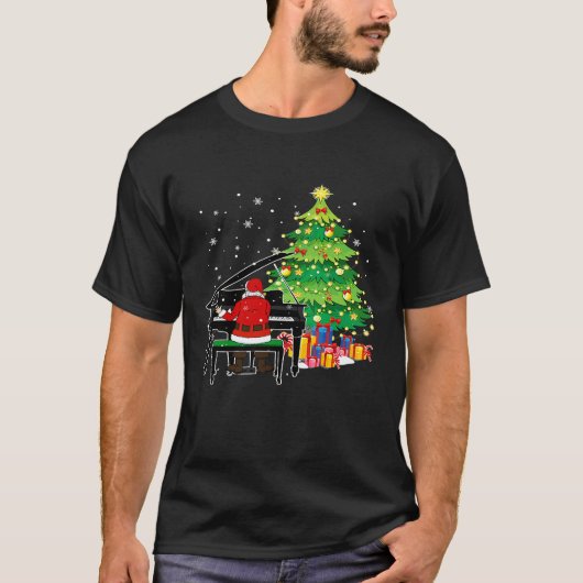 T-shirt Santa Claus Jouer Piano à proximité de l'arbre de  (Devant)