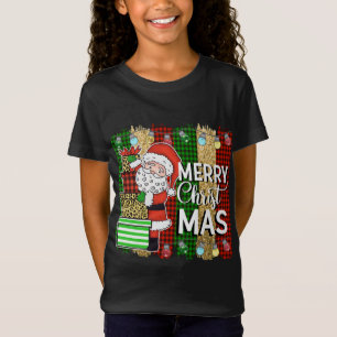 T-Shirt Santa Claus Joyeux Noël Plaid Tree Lumières
