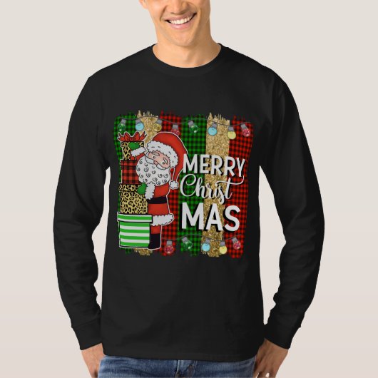 T-shirt Santa Claus Joyeux Noël Plaid Tree Lumières (Devant)