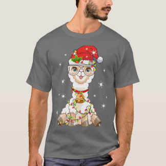 T-shirt Santa Claus Llama Alpaca Lumières des arbres Joyeu