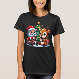 T-shirt Santa Claus Mignonne Et Renard Rouge À Nez Boire T