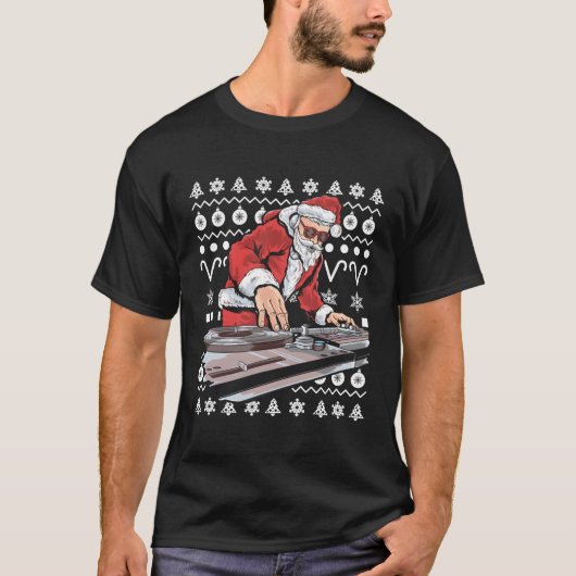 T-shirt Santa Claus Music Dj Tacky Ugly (Devant)