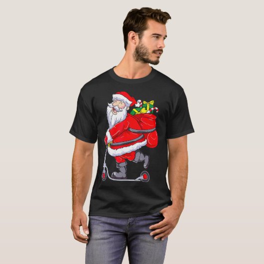 T-shirt Santa Claus Riding a Push Scooter Funny Christmas  (Devant entier)