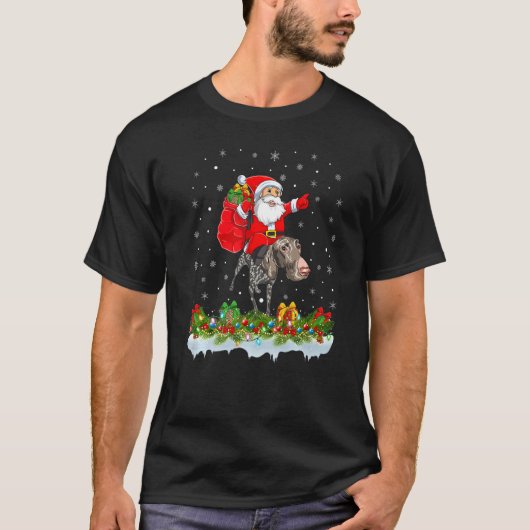 T-shirt Santa Claus Riding Allemand Pointer Chien (Devant)