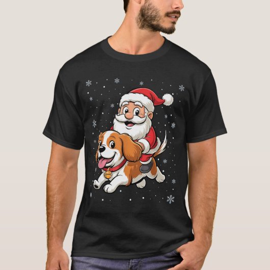 T-shirt Santa Claus Riding Cavalier King Charles Spaniel D (Devant)