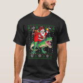 T-shirt Santa Claus Riding Dinosaur Rex Christmas (Devant)