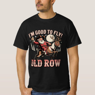T-shirt Santa Claus riding reindeer I’m good to fly pocket