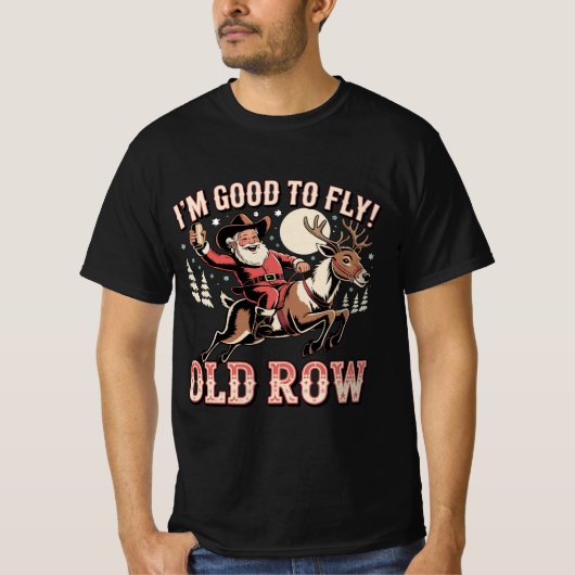 T-shirt Santa Claus riding reindeer I’m good to fly pocket (Devant)