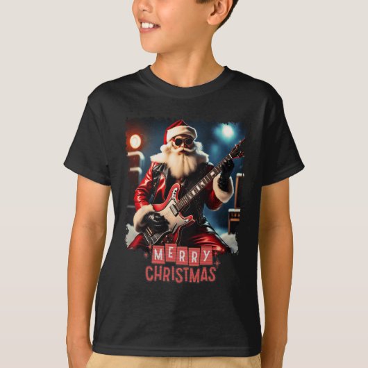 T-shirt Santa Claus Rock Guitare Joyeux Noël (Devant)