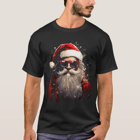 T-shirt Santa Claus Silhouette Christmas Sungles Caricatur (Devant)