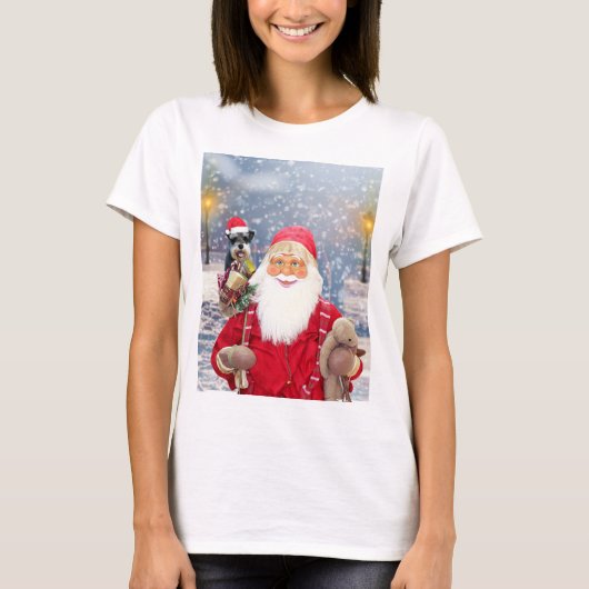 T-shirt Santa Claus w Christmas Miniature Schnauzer Chien (Devant)