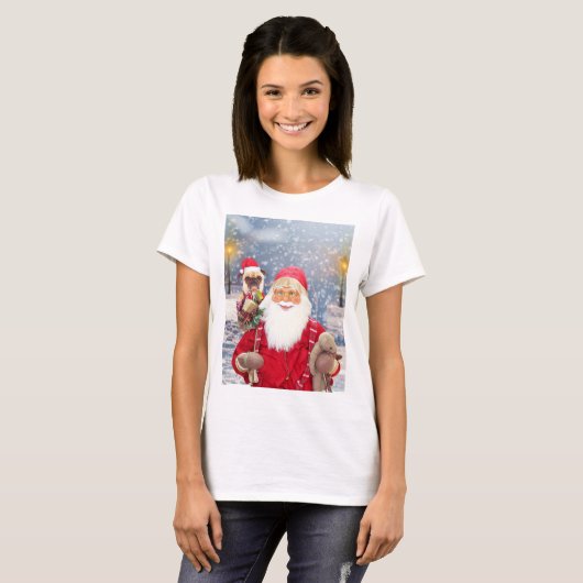 T-shirt Santa Claus w Noël Cadeaux Carlin Chien (Devant entier)