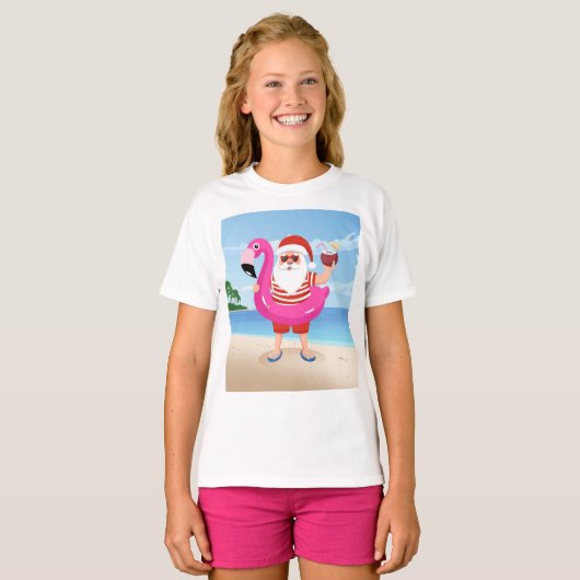 T-shirt Santa Claus with flamingo (Devant entier)