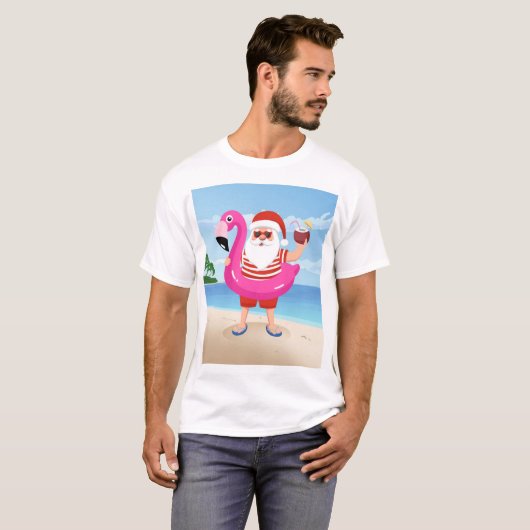 T-shirt Santa Claus with flamingo (Devant entier)