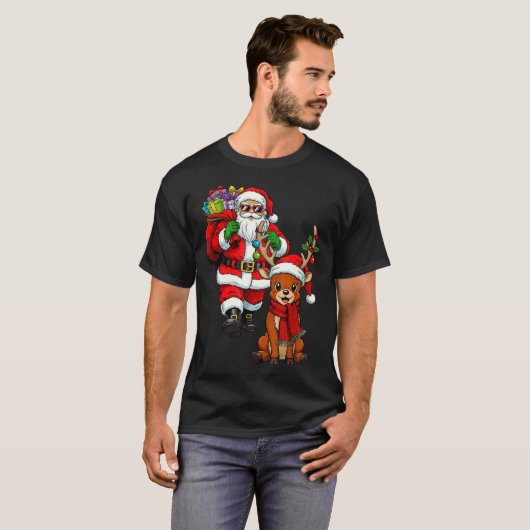 T-shirt Santa Claus With Reindeer And Cool Christmas  (Devant entier)