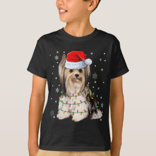 T-shirt Santa Claus Yorkie Chien Xmas Lumières de l'arbre