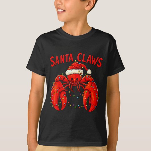T-shirt Santa Claws Funny Christmas Lobster With Lights (Devant)