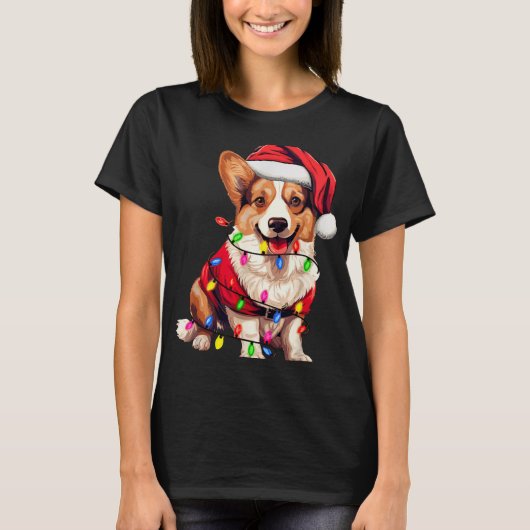 T-shirt Santa Corgi Dog Christmas Lights Xmas Pajama Dog L (Devant)