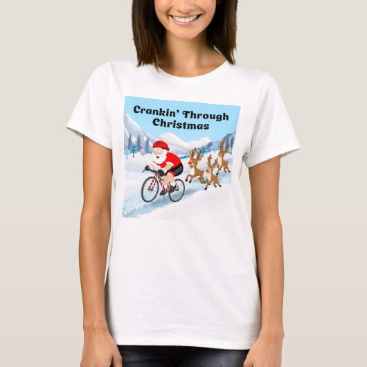 T-shirt Santa Cycling in the Mountains With Reindeers  (Devant)