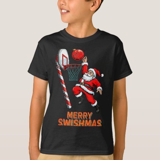 T-shirt Santa Dunking Merry Swishmas Basketball Christmas (Devant)