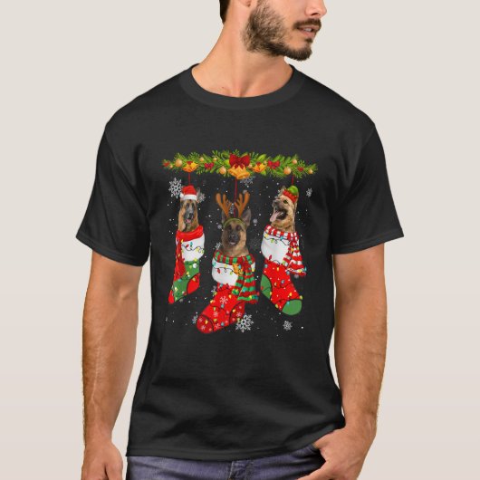T-shirt Santa Elf Reindeer German Shepherd Dog Xmas Socks (Devant)