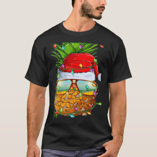 T-shirt Santa Fat Pineapple Glasses Xmas Lights Pineapple 